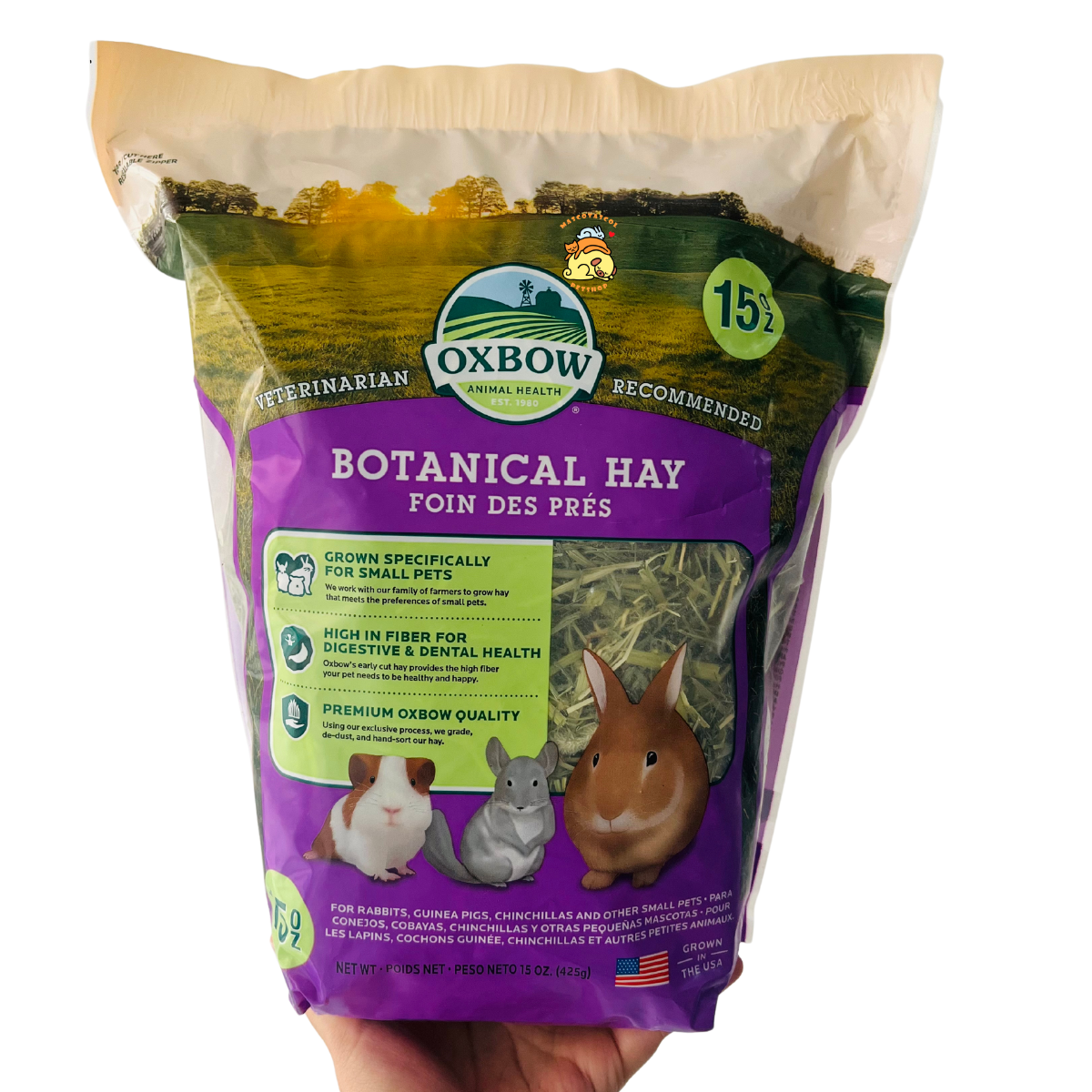 Heno Botanical Oxbow heno nutritivo para mascotas pequeñas, alimento natural para conejos, salud dental roedores