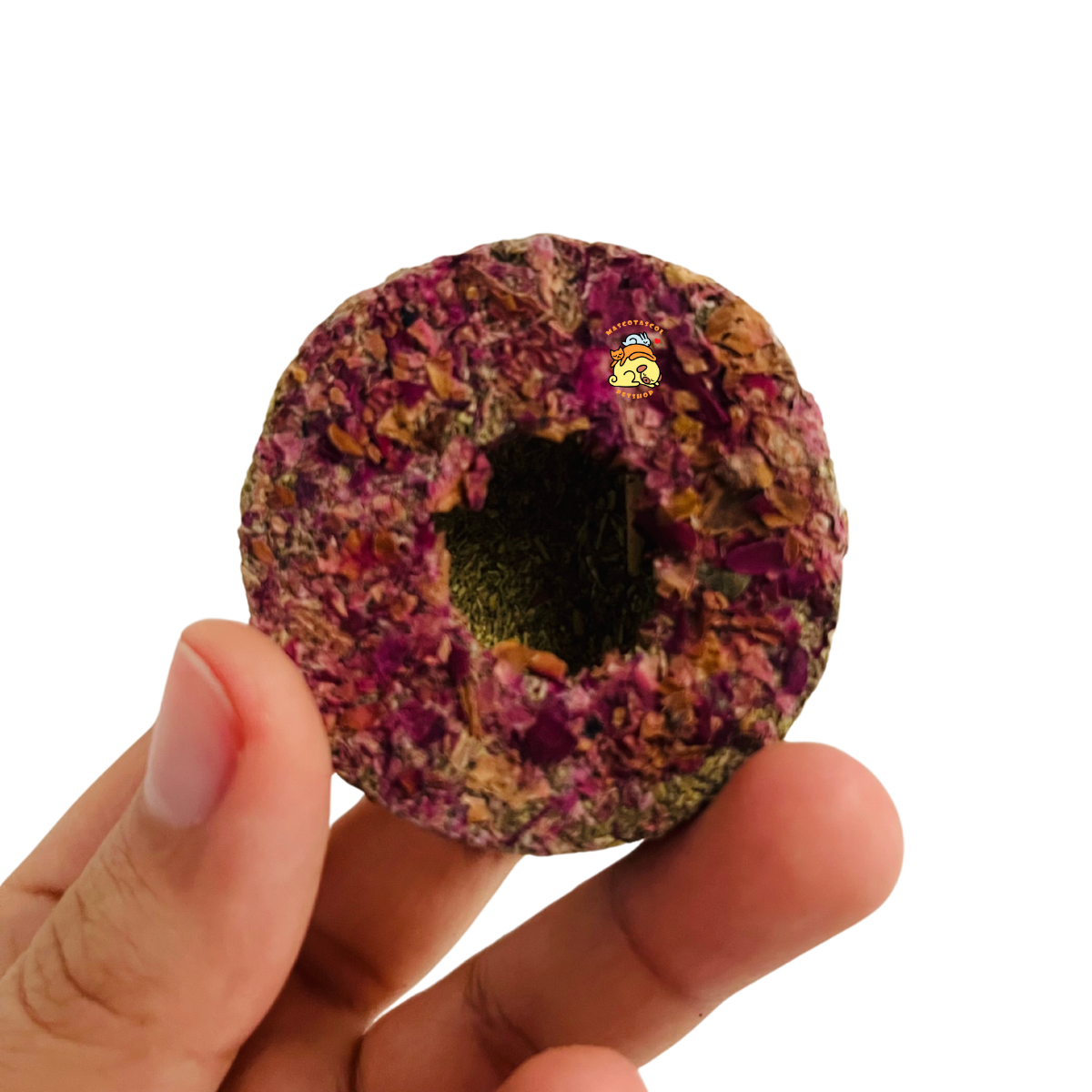 Galleta rosquita a base de heno y flores juguete para roedores, juguete a base de heno