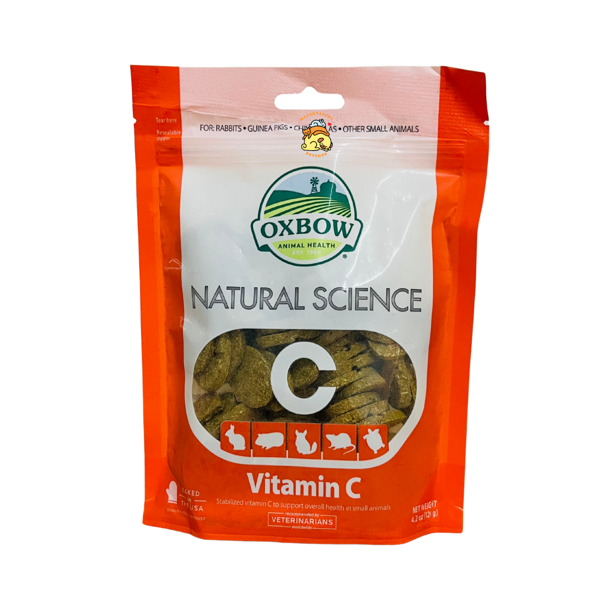 Oxbow Vitamina C para Animales Pequeños Refuerza su sistema inmune y previene deficiencias. Ideal para cobayas, conejos y hámsters. En formato masticable y delicioso.