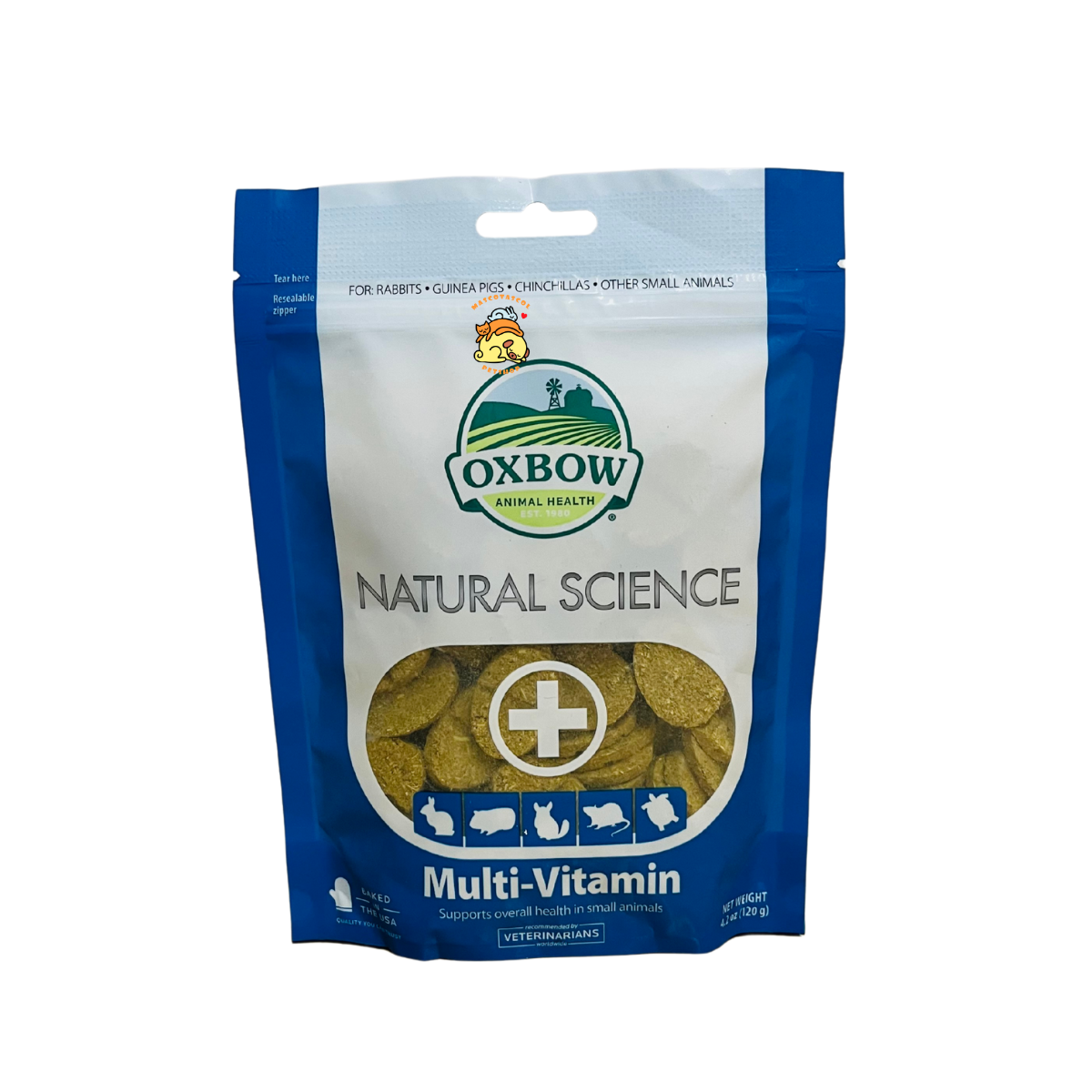 Oxbow Multivitamínico para Animales Pequeños Apoya su salud general con una mezcla balanceada de vitaminas esenciales. Ideal para conejos, cobayas y hámsters.