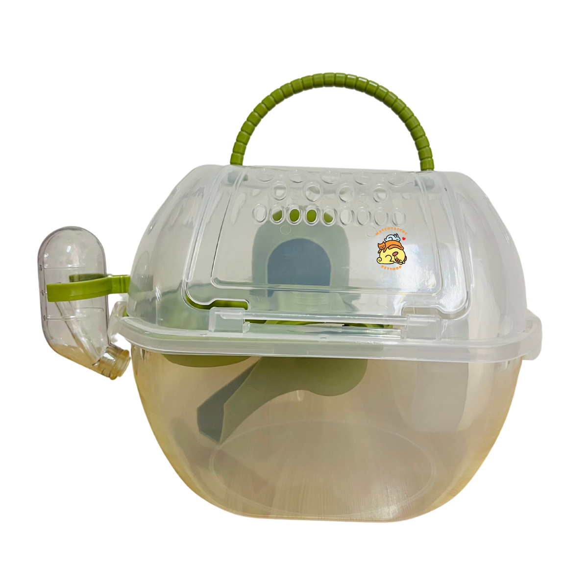 Transportador para hámster Transportador con rueda y bebedero para Hámster Enano ¡Más que un transportador! Lleva a tu hámster seguro, hidratado y entretenido. Incluye rueda y bebedero para que no le falte nada.